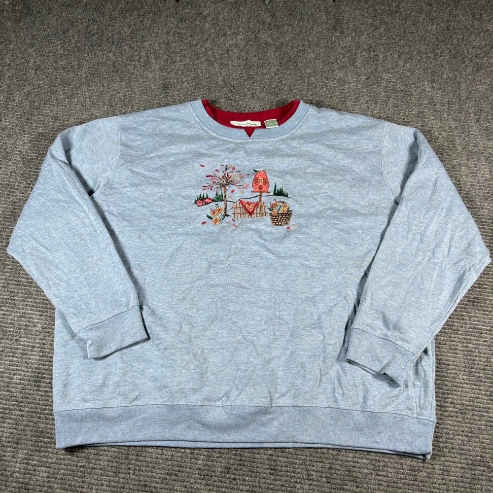 Extra Shenanigans Sweatshirt Womens 2X Blue Excellent Embroidered Birdhouse Fall